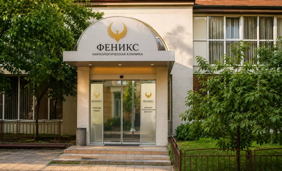 Вход в наркологическую клинику «Феникс» в Марксе